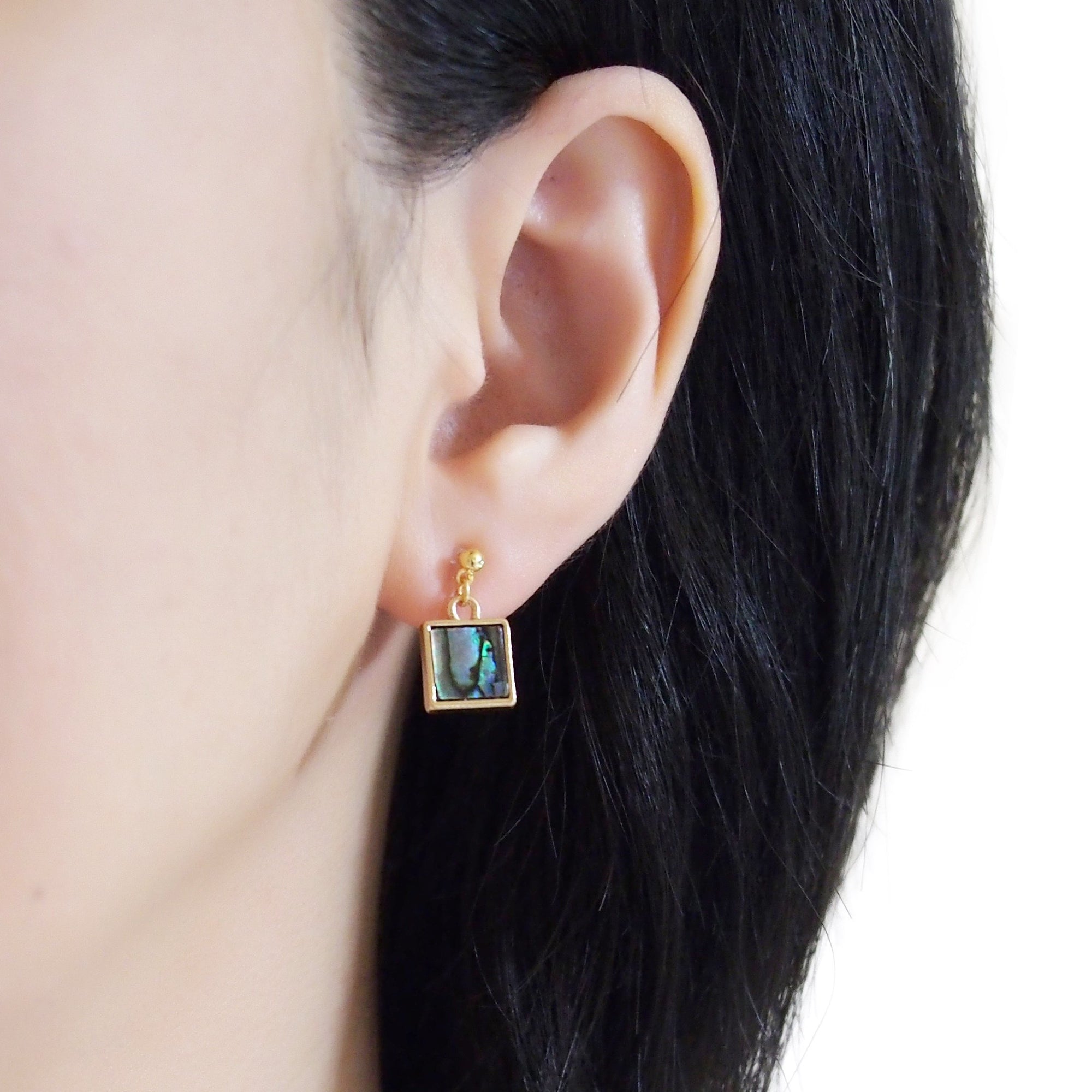 Drop Square Abalone Shell Invisible Clip On Earrings - miyabigracejewelry.com
