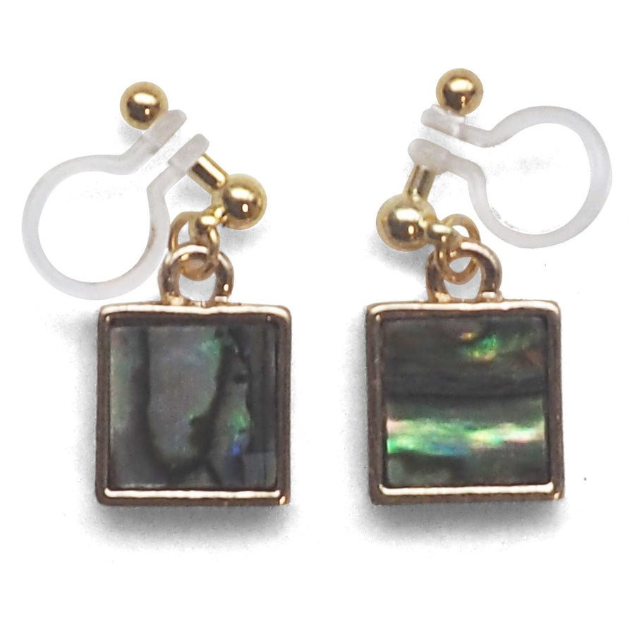 Drop Square Abalone Shell Invisible Clip On Earrings - miyabigracejewelry.com
