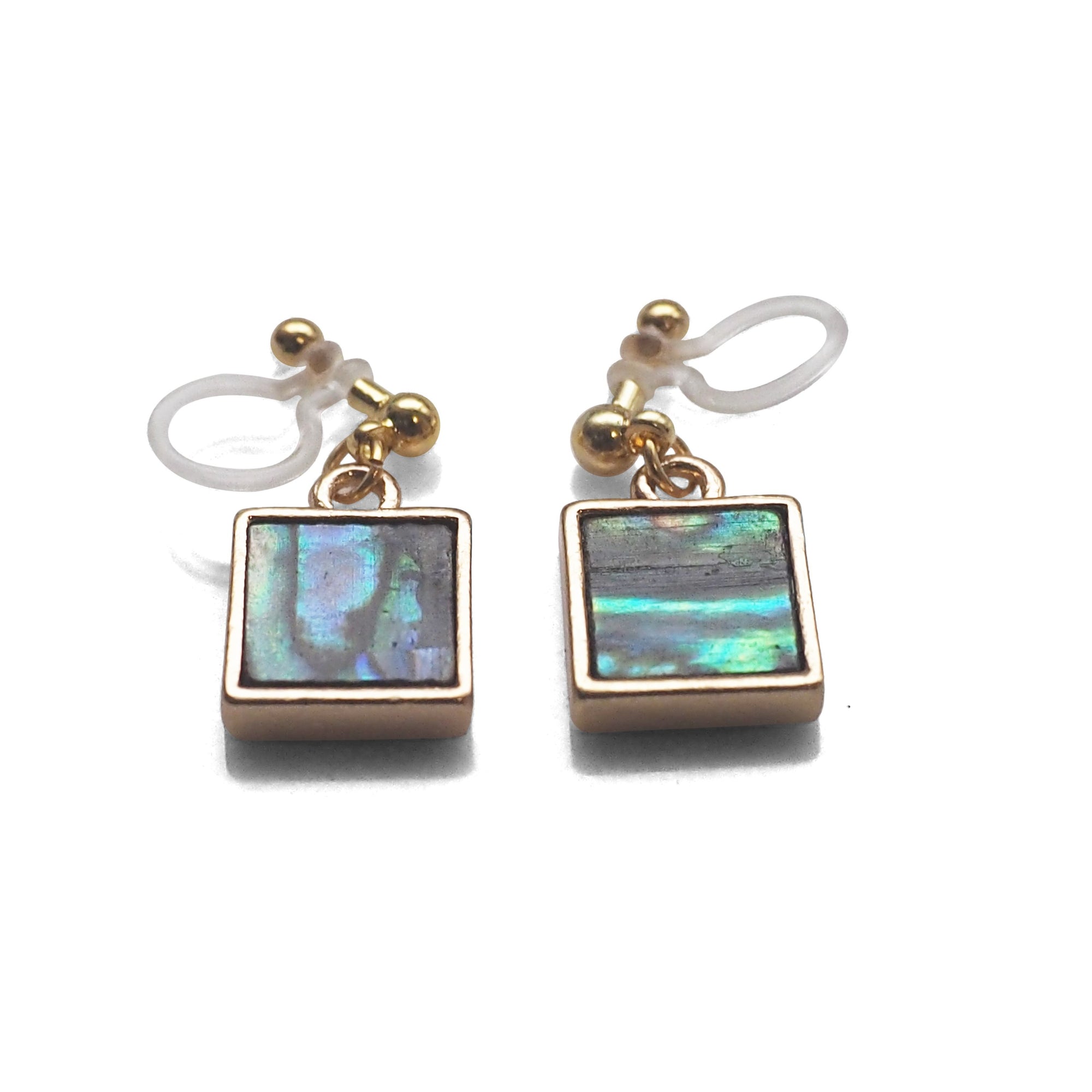 Drop Square Abalone Shell Invisible Clip On Earrings - miyabigracejewelry.com