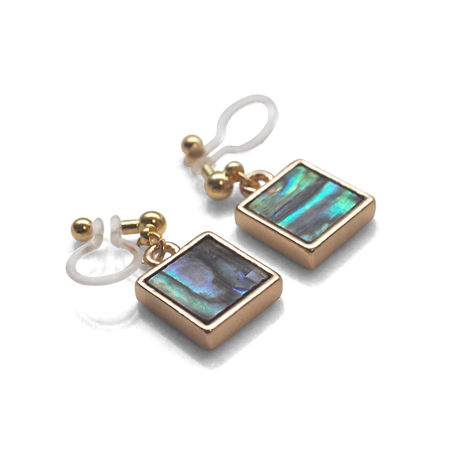 Drop Square Abalone Shell Invisible Clip On Earrings - miyabigracejewelry.com