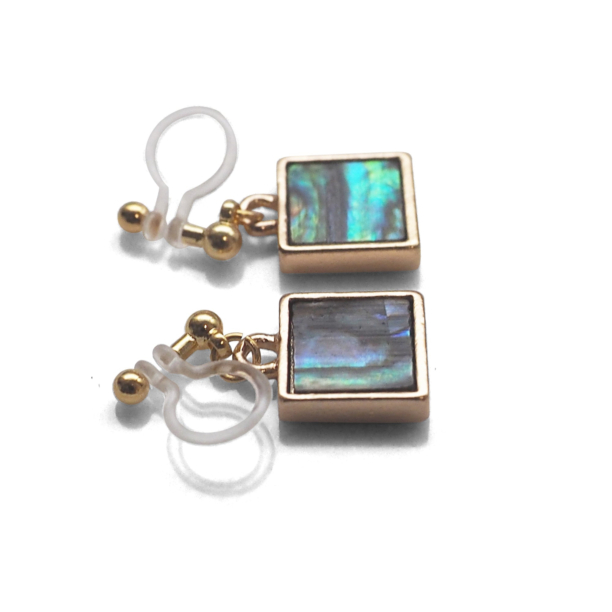 Drop Square Abalone Shell Invisible Clip On Earrings - miyabigracejewelry.com