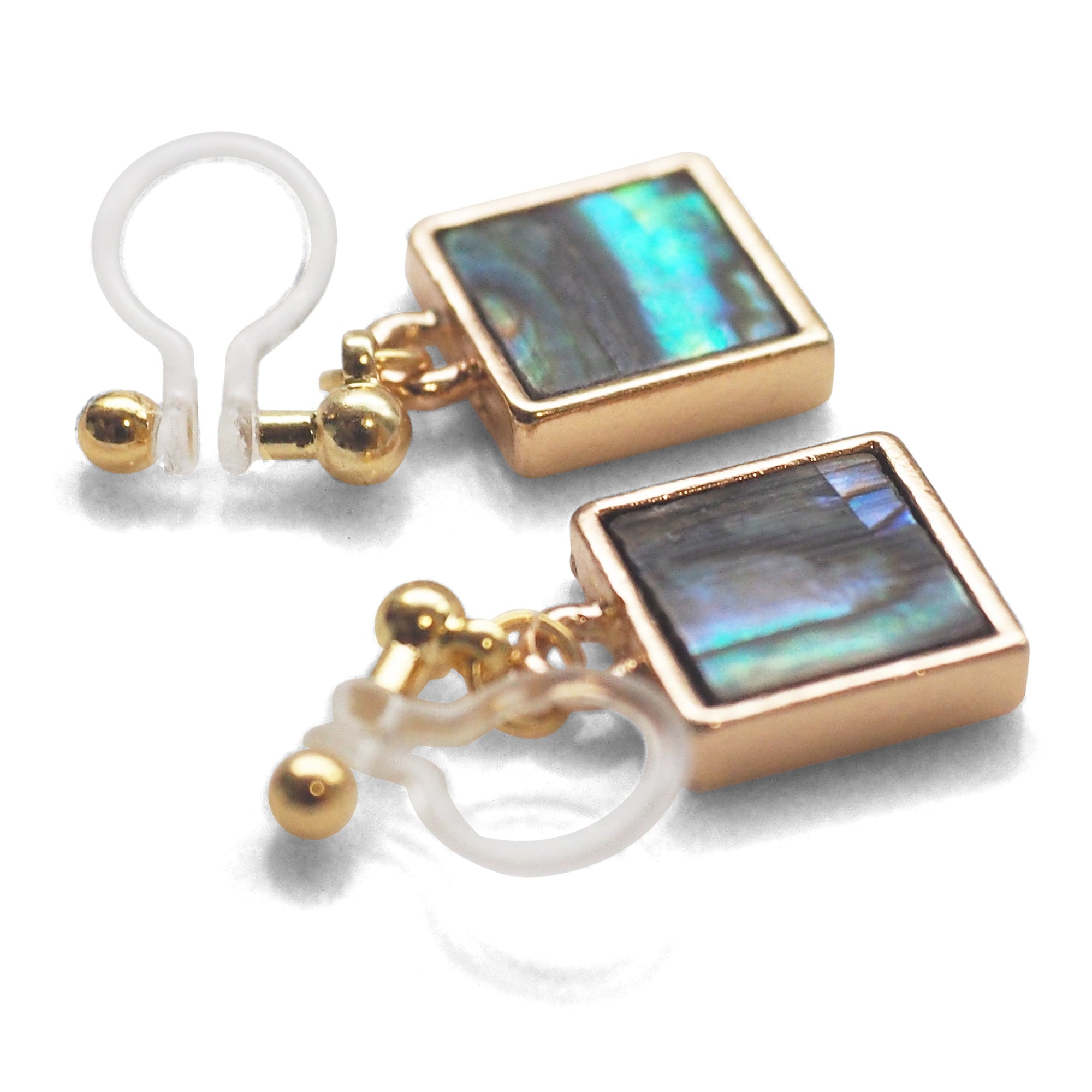 Drop Square Abalone Shell Invisible Clip On Earrings - miyabigracejewelry.com