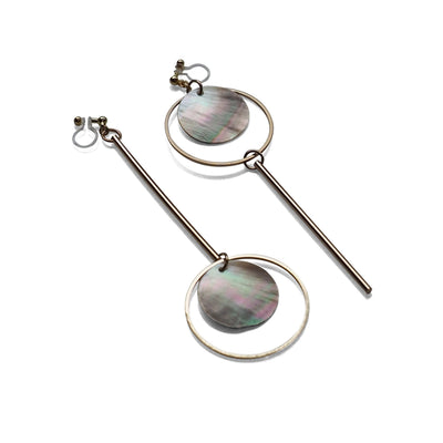 Dangle Asymmetric Brown Shell and Gold tone Hoop Invisible Clip On Earrings - miyabigracejewelry.com