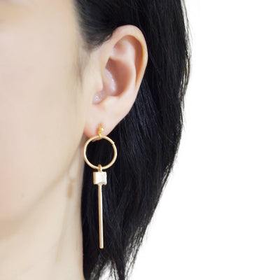 Hoop and Bar Invisible Clip On Earrings ( Gold tone ) - miyabigracejewelry.com
