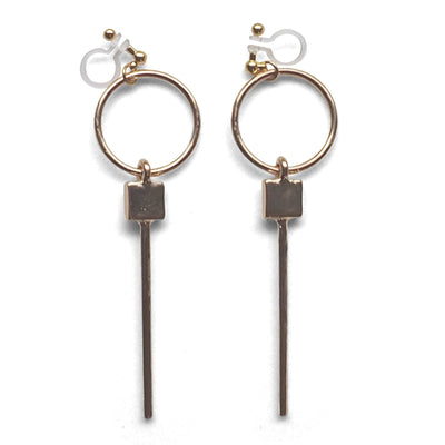 Hoop and Bar Invisible Clip On Earrings ( Gold tone ) - miyabigracejewelry.com