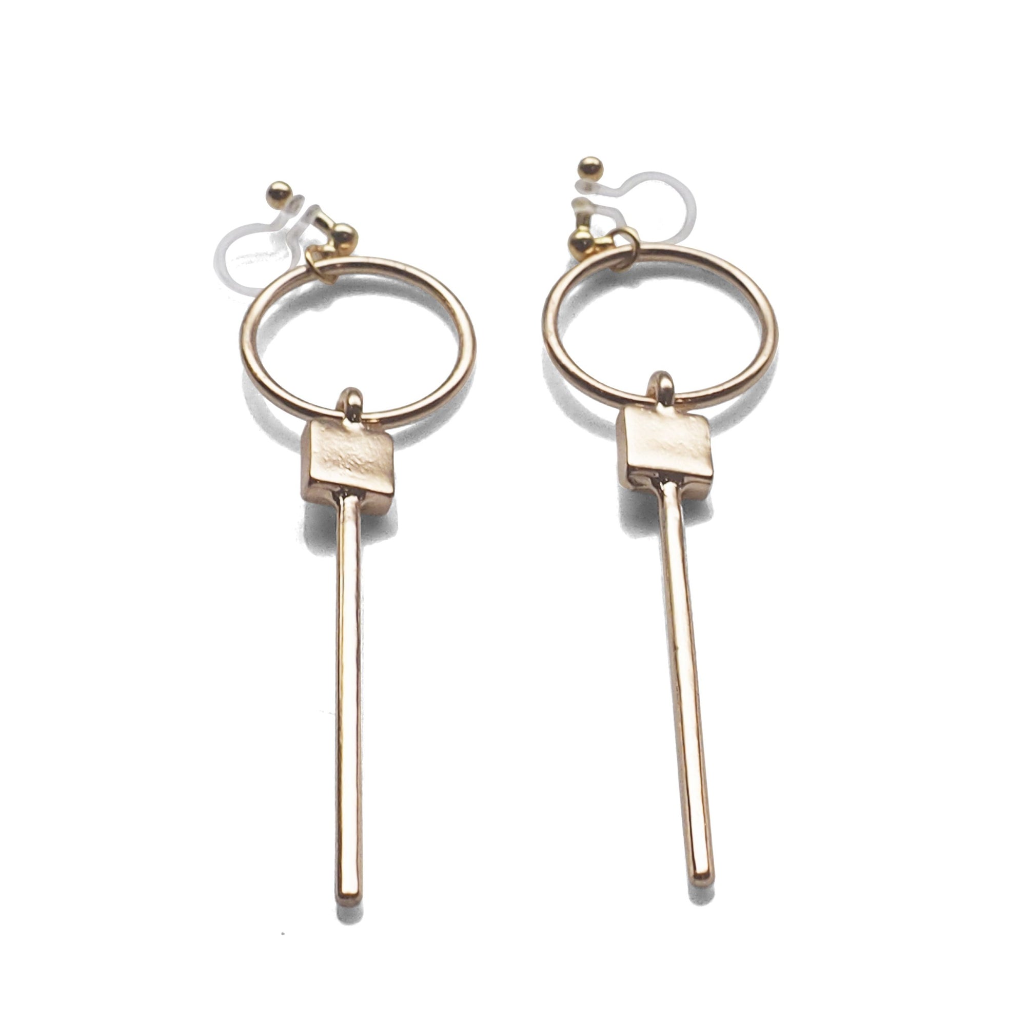 Hoop and Bar Invisible Clip On Earrings ( Gold tone ) - miyabigracejewelry.com
