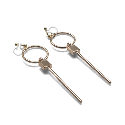Hoop and Bar Invisible Clip On Earrings ( Gold tone ) - miyabigracejewelry.com
