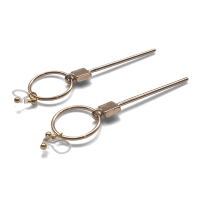 Hoop and Bar Invisible Clip On Earrings ( Gold tone ) - miyabigracejewelry.com