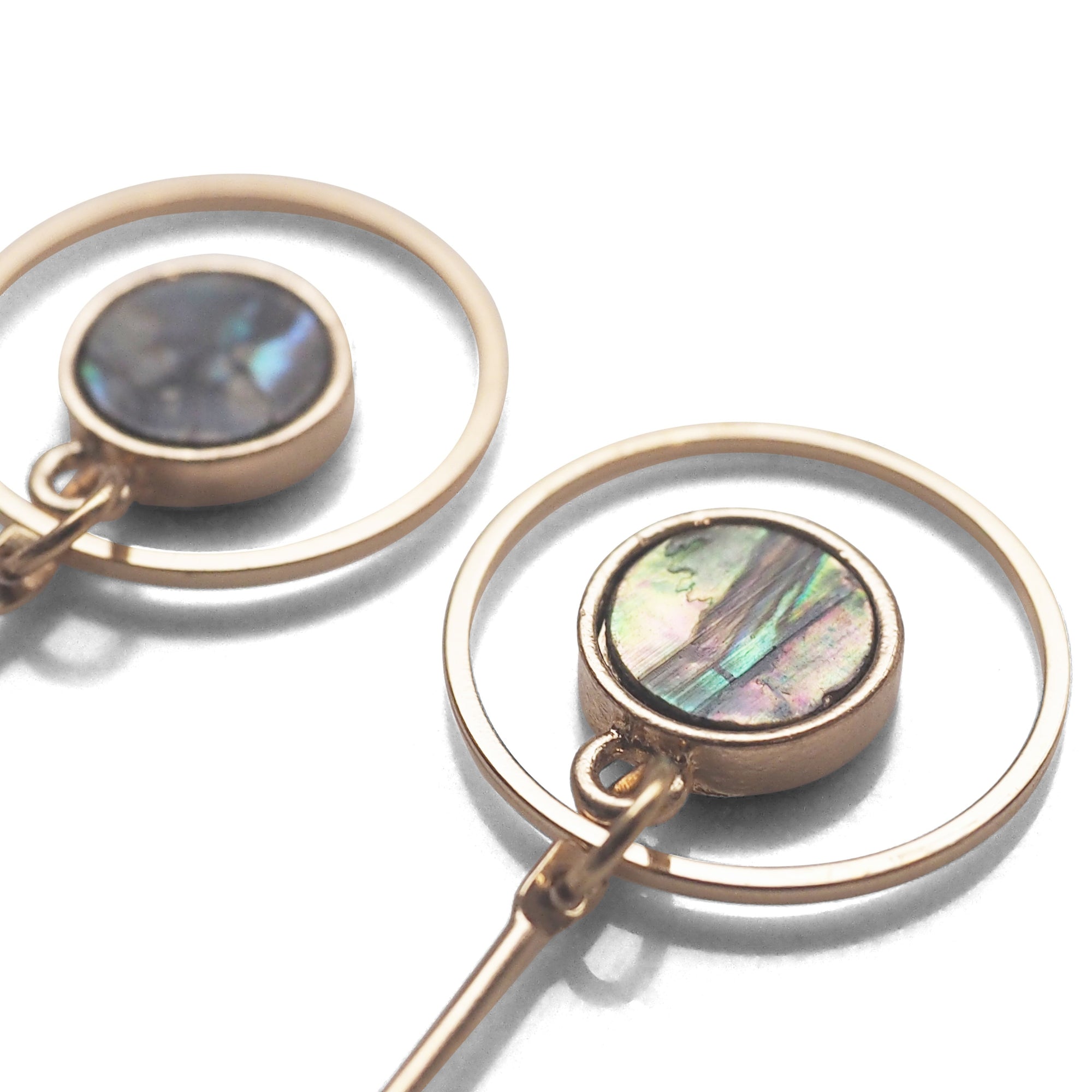 Abalone Shell and Dangle Long Round Hoop Invisible Clip on Earrings - miyabigracejewelry.com