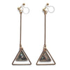 Abalone Shell and Dangle Long Triangle Hoop Invisible Clip on Earrings - miyabigracejewelry.com