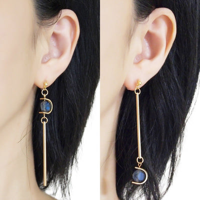 Dangle Asymmetric Blue Crystal Invisible Clip On Earrings - miyabigracejewelry.com