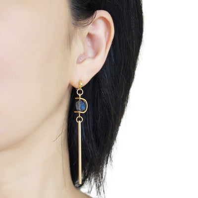 Dangle Asymmetric Blue Crystal Invisible Clip On Earrings - miyabigracejewelry.com