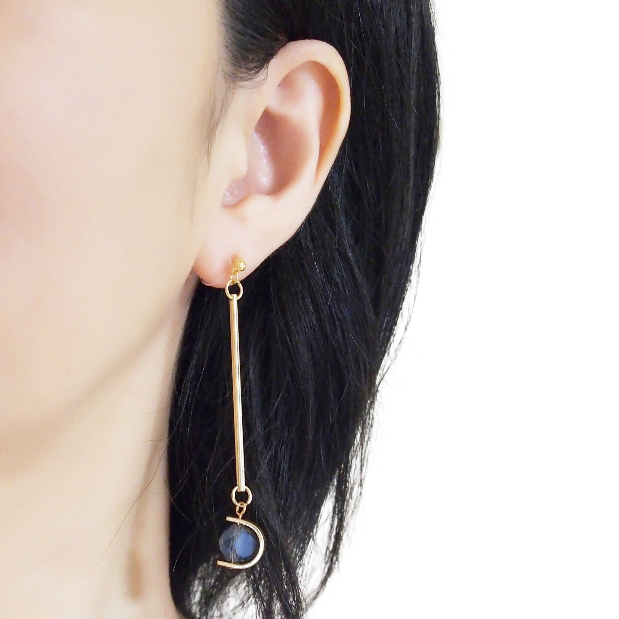 Dangle Asymmetric Blue Crystal Invisible Clip On Earrings - miyabigracejewelry.com