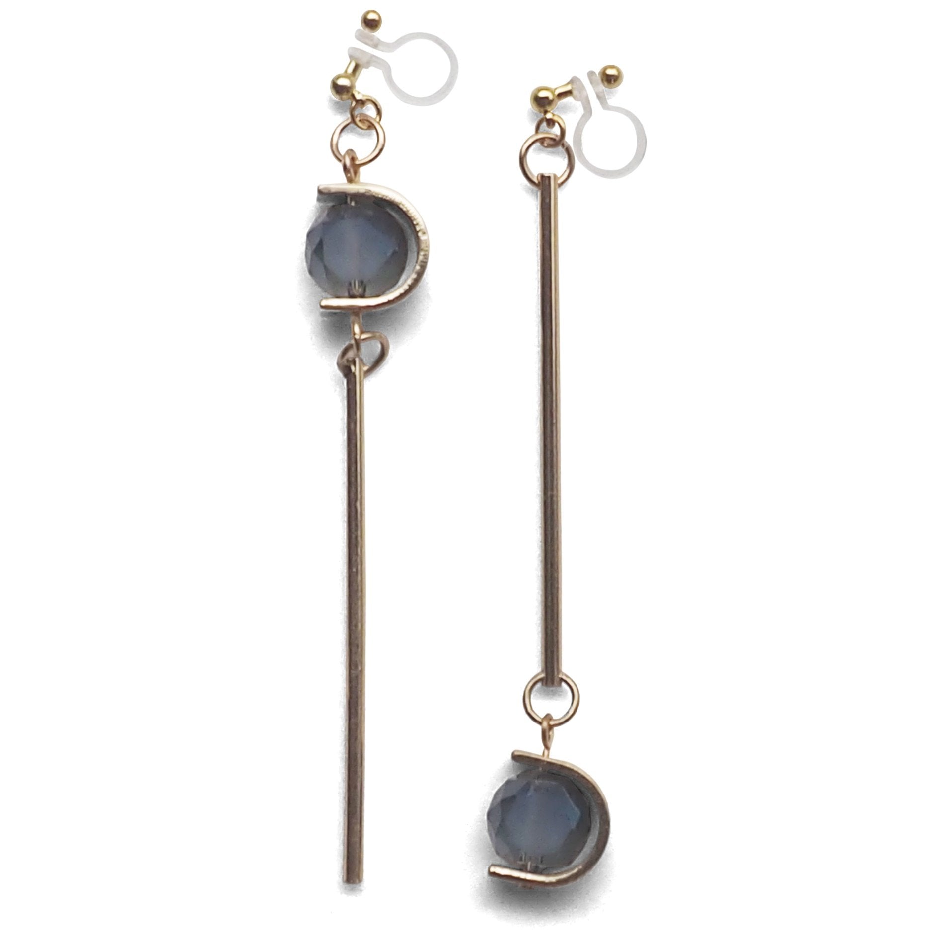 Dangle Asymmetric Blue Crystal Invisible Clip On Earrings - miyabigracejewelry.com