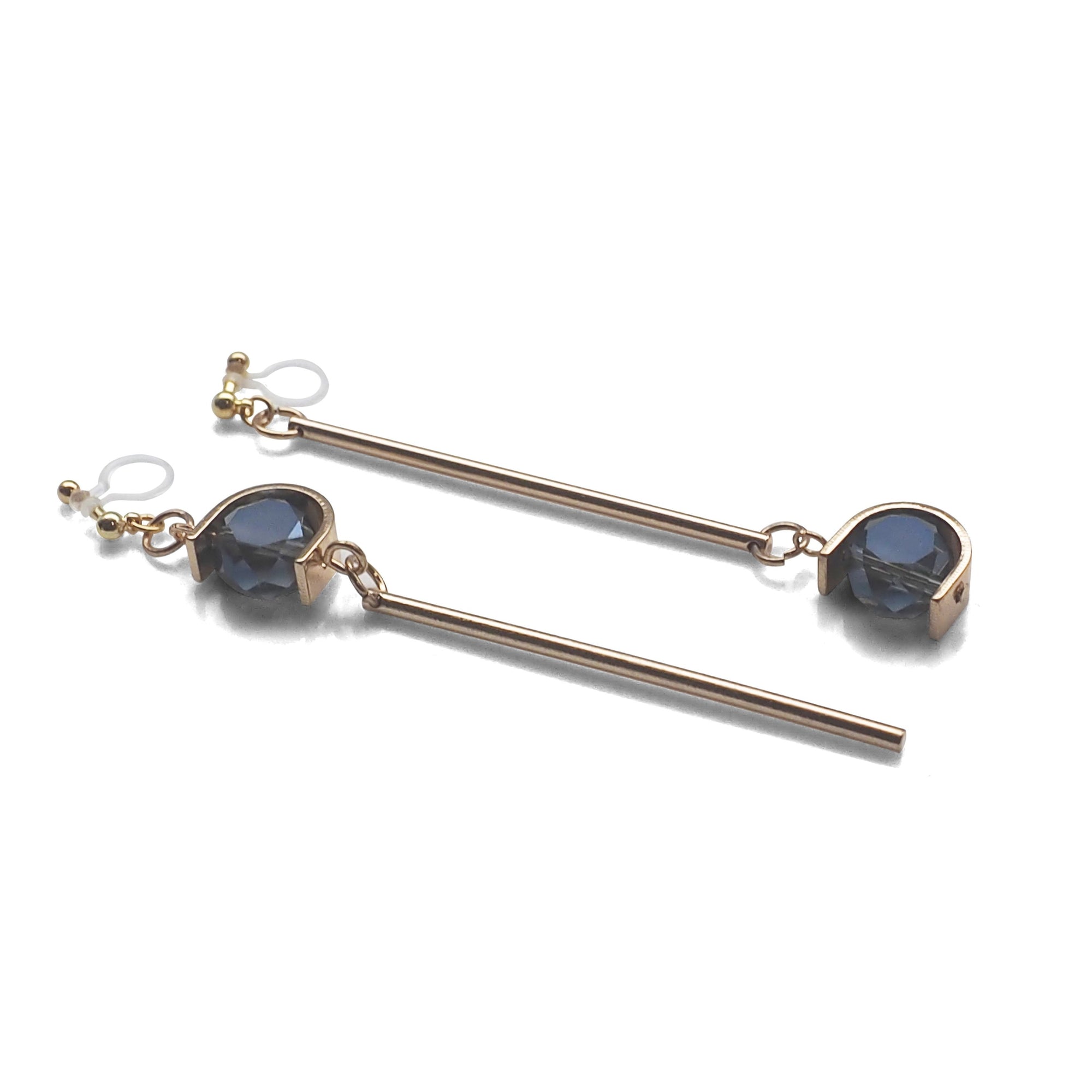 Dangle Asymmetric Blue Crystal Invisible Clip On Earrings - miyabigracejewelry.com