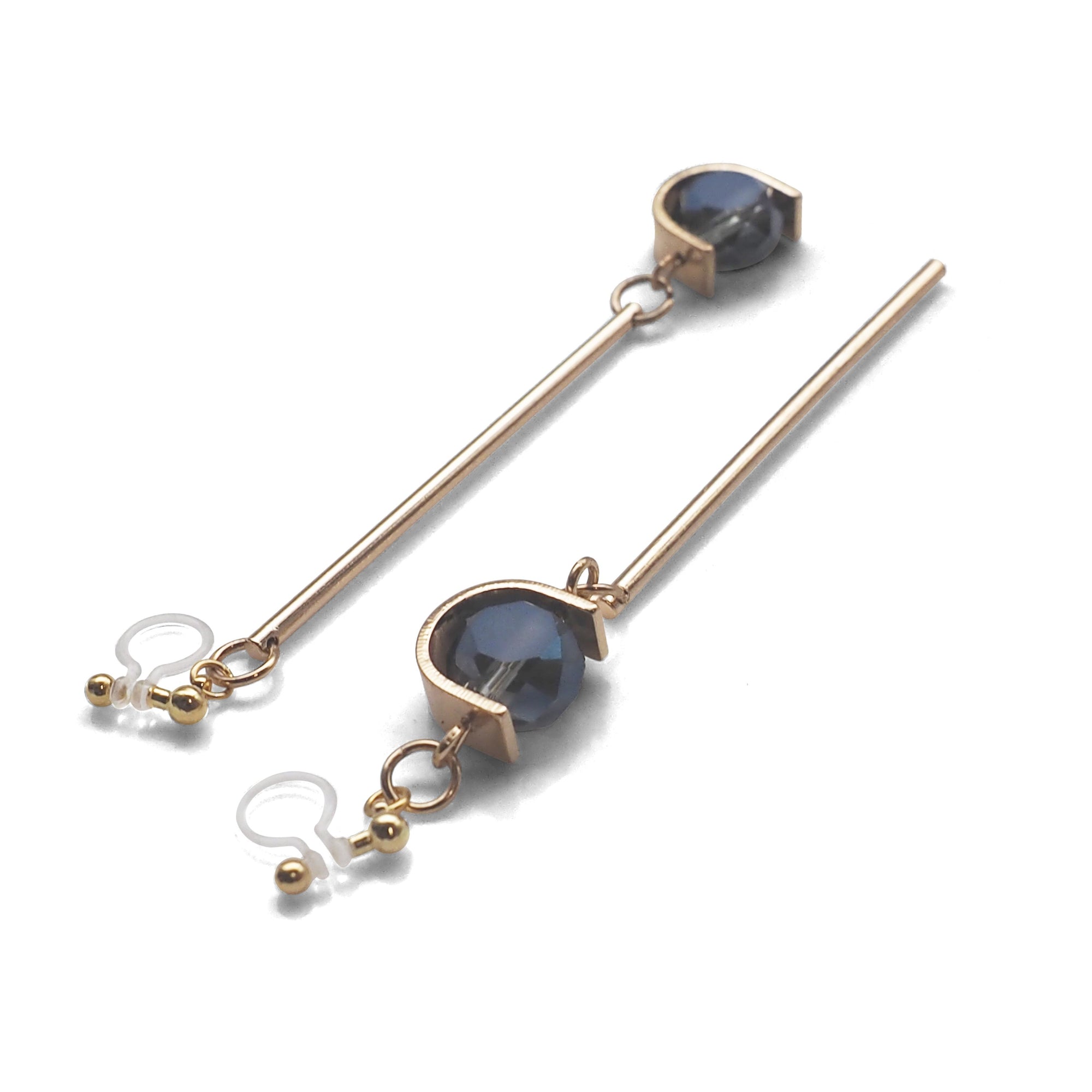 Dangle Asymmetric Blue Crystal Invisible Clip On Earrings - miyabigracejewelry.com