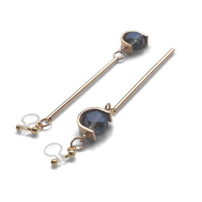 Dangle Asymmetric Blue Crystal Invisible Clip On Earrings - miyabigracejewelry.com