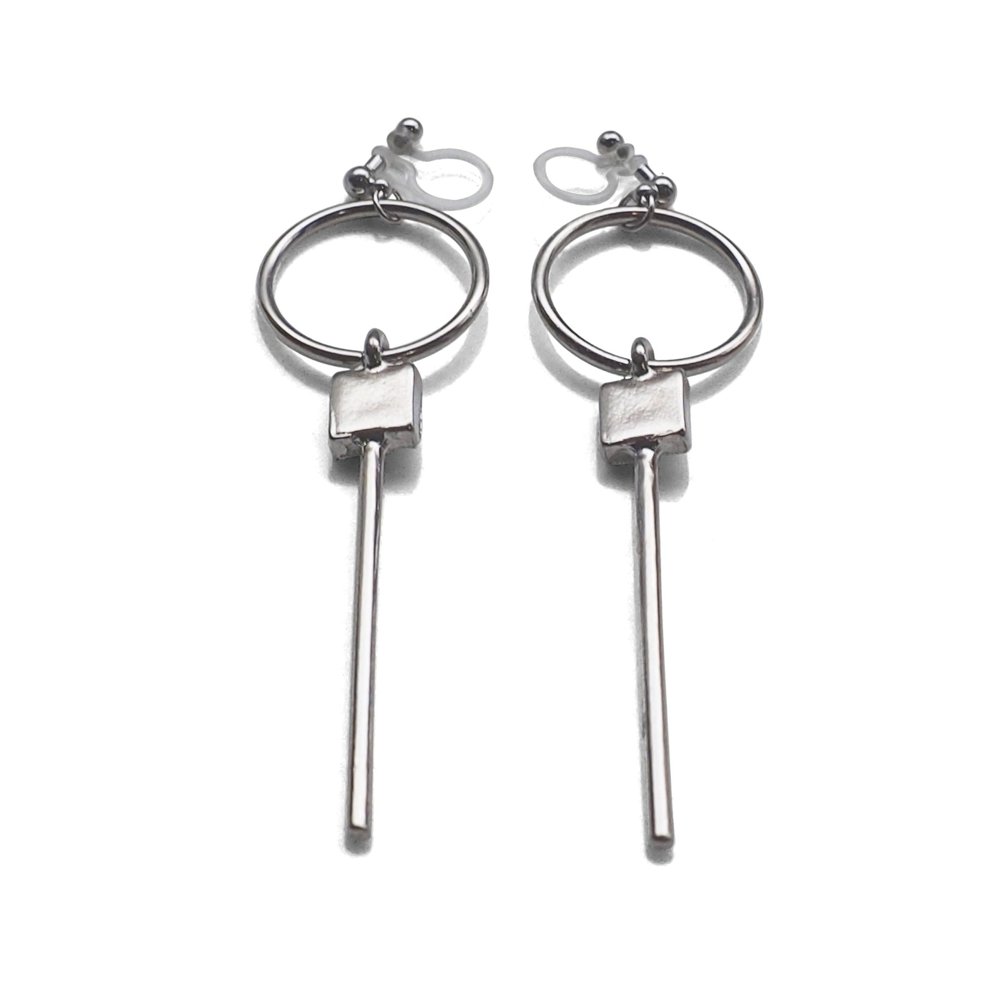 Hoop and Bar Invisible Clip On Earrings ( Silver tone ) - miyabigracejewelry.com