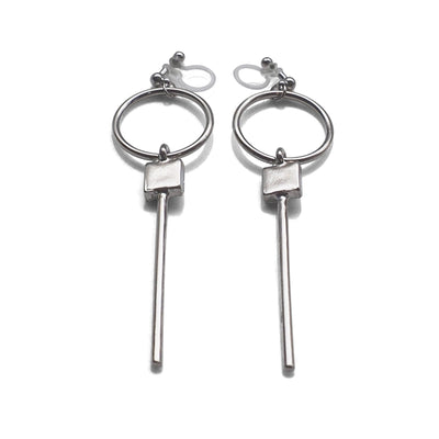 Hoop and Bar Invisible Clip On Earrings ( Silver tone ) - miyabigracejewelry.com