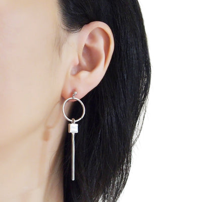 Hoop and Bar Invisible Clip On Earrings ( Silver tone ) - miyabigracejewelry.com