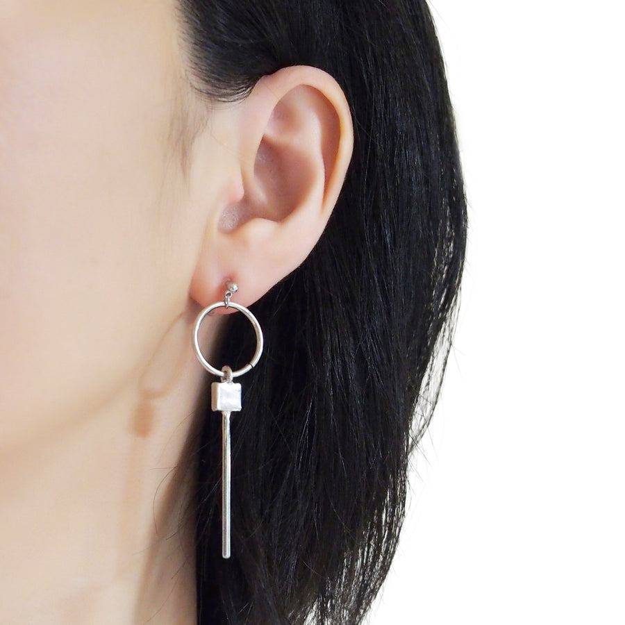 Hoop and Bar Invisible Clip On Earrings ( Silver tone ) - miyabigracejewelry.com