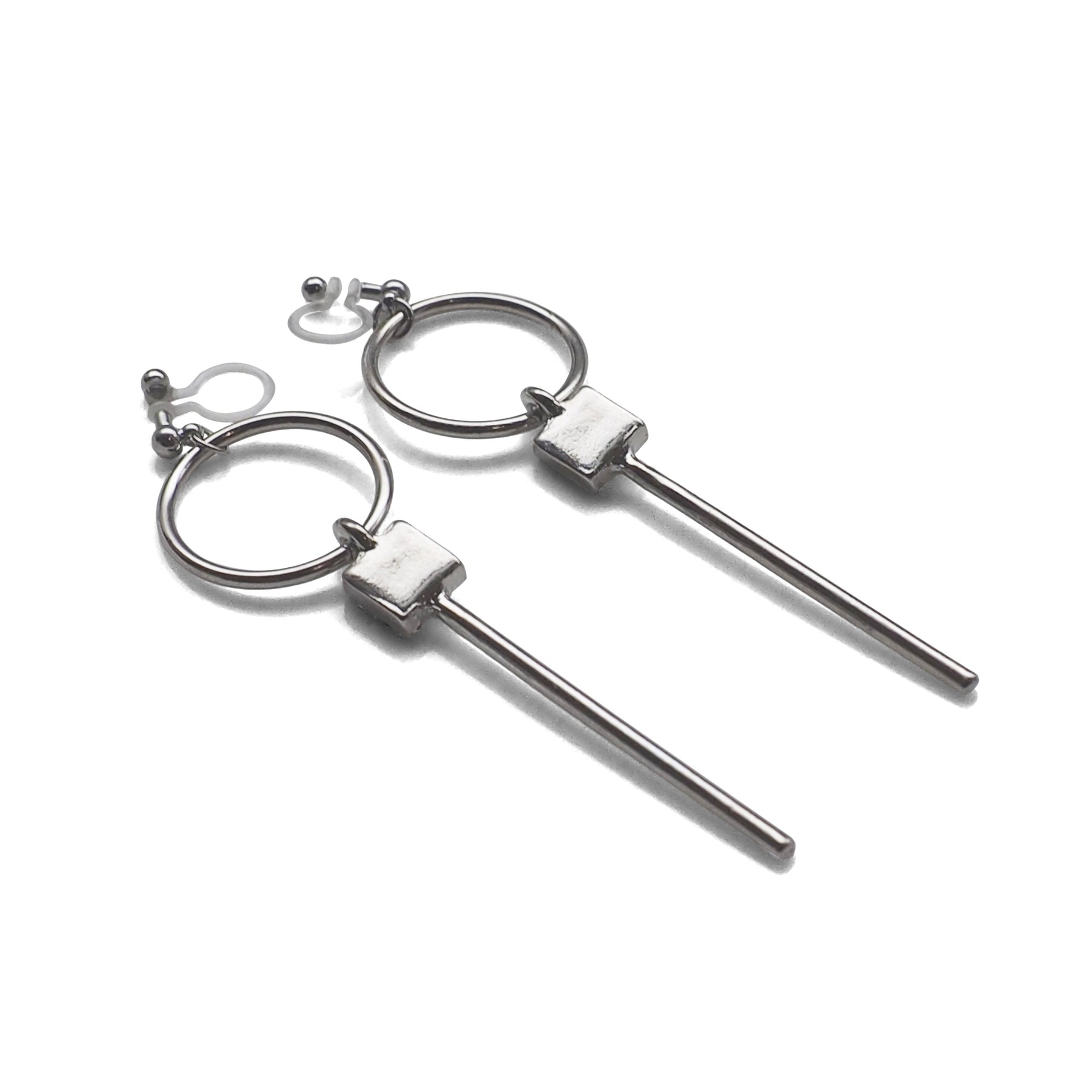 Hoop and Bar Invisible Clip On Earrings ( Silver tone ) - miyabigracejewelry.com