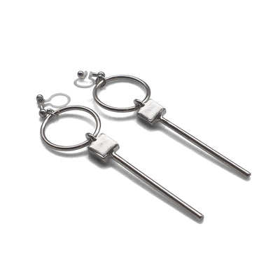Hoop and Bar Invisible Clip On Earrings ( Silver tone ) - miyabigracejewelry.com
