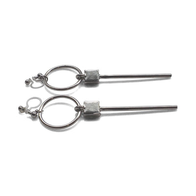 Hoop and Bar Invisible Clip On Earrings ( Silver tone ) - miyabigracejewelry.com
