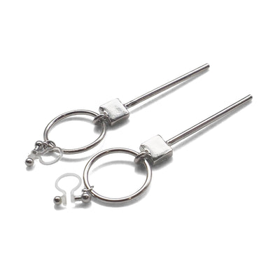 Hoop and Bar Invisible Clip On Earrings ( Silver tone ) - miyabigracejewelry.com