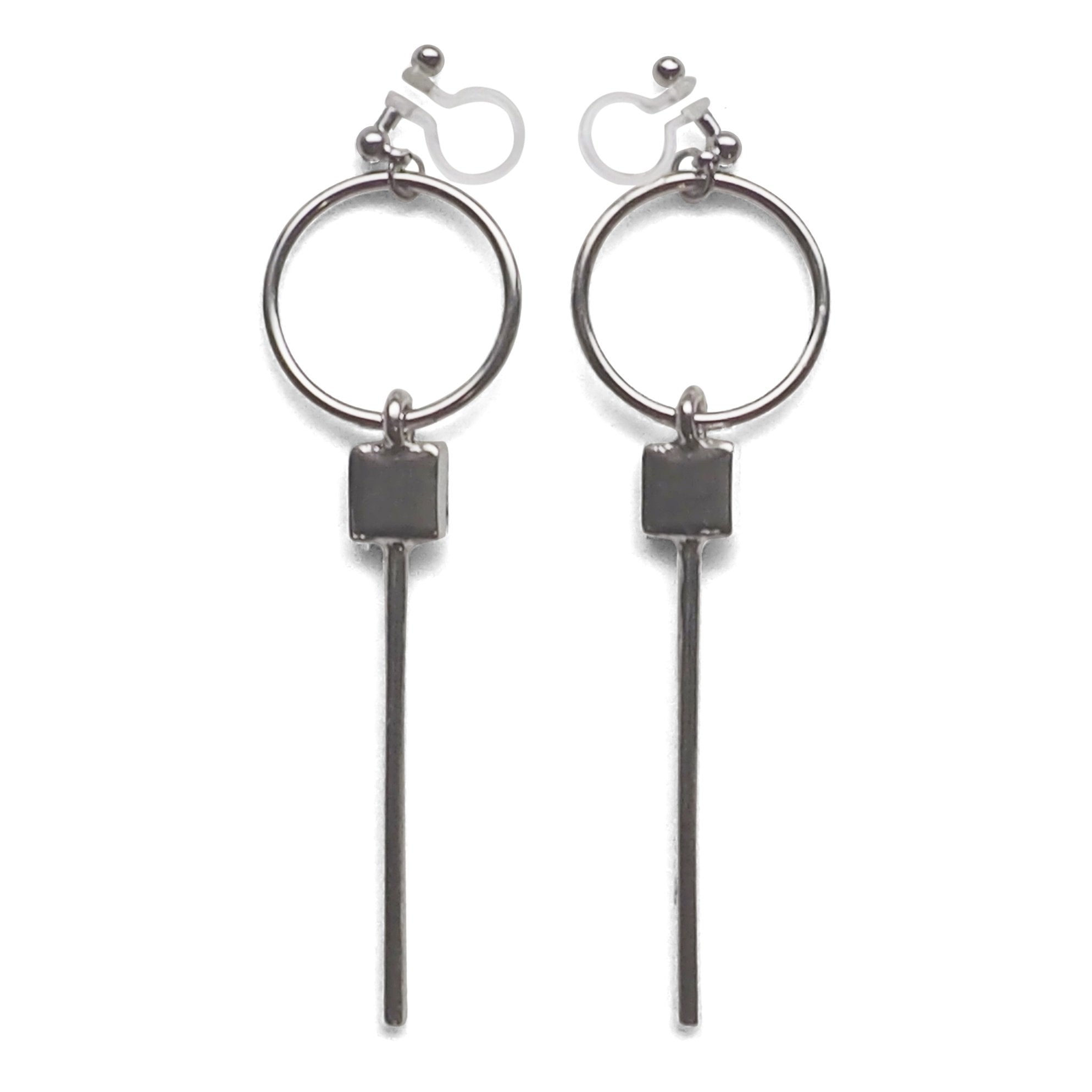 Hoop and Bar Invisible Clip On Earrings ( Silver tone ) - miyabigracejewelry.com