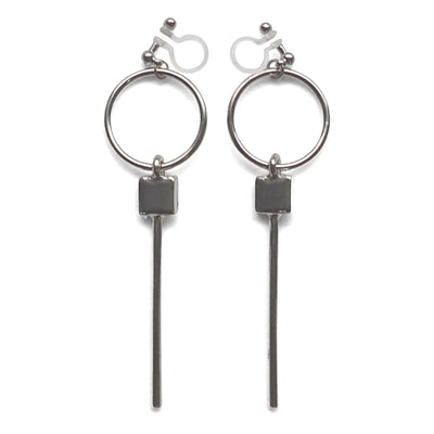 Hoop and Bar Invisible Clip On Earrings ( Silver tone ) - miyabigracejewelry.com