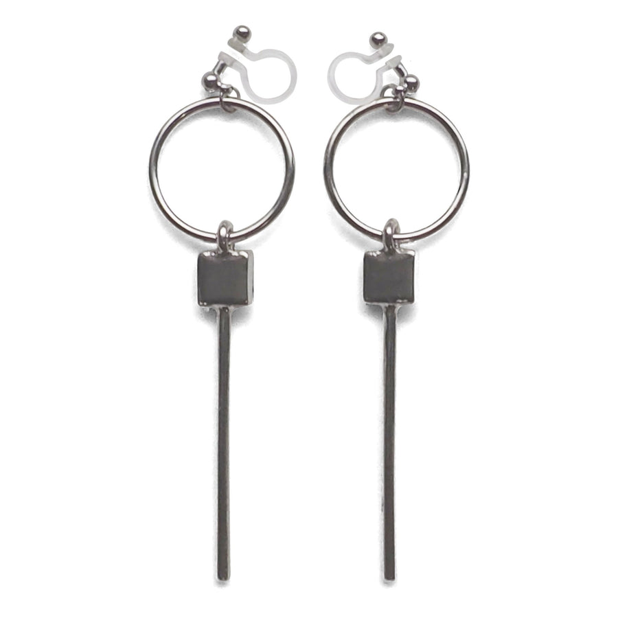 Hoop and Bar Invisible Clip On Earrings ( Silver tone ) - miyabigracejewelry.com