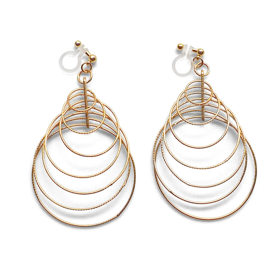 Dangle Gold Gradated Hoop Invisible Clip on Earrings - Miyabi Grace