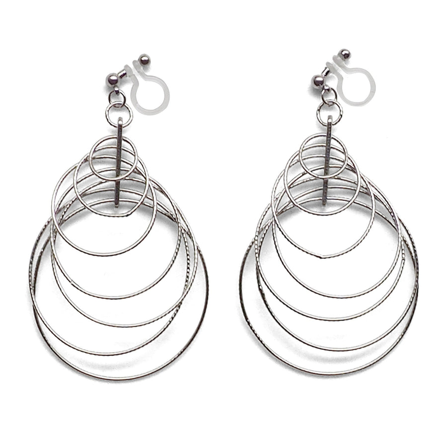Dangle Silver Gradated Hoop Invisible Clip on Earrings - miyabigracejewelry.com