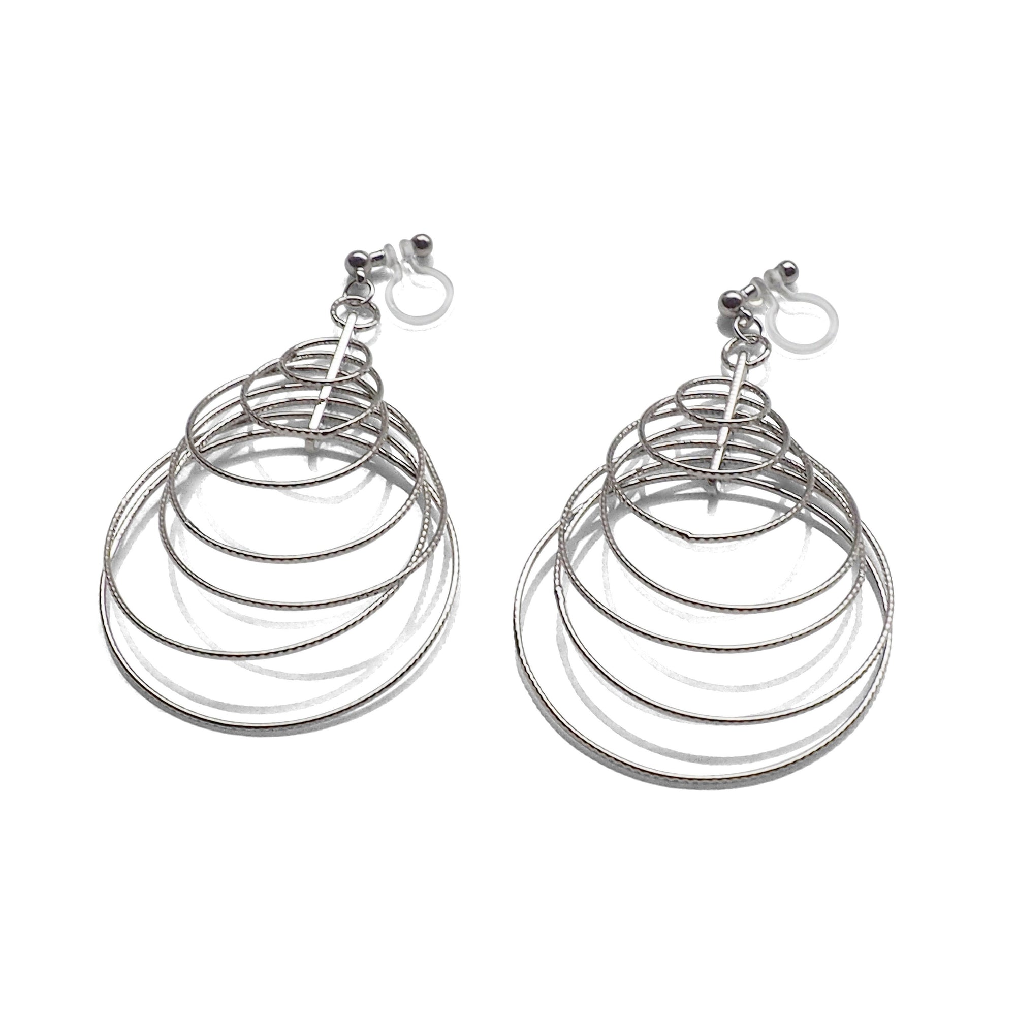 Dangle Silver Gradated Hoop Invisible Clip on Earrings - miyabigracejewelry.com
