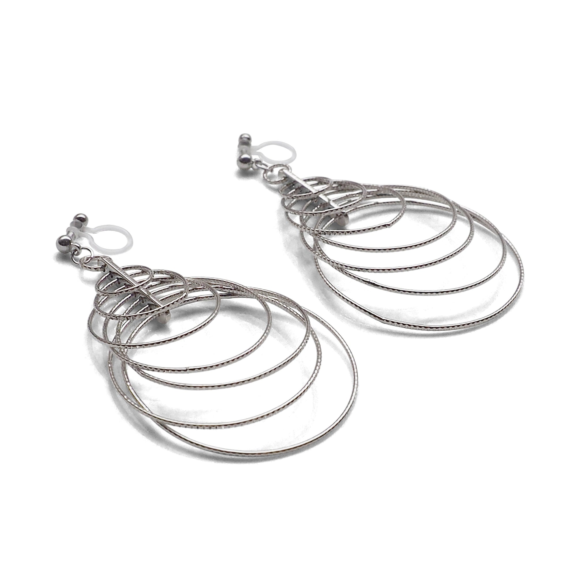 Dangle Silver Gradated Hoop Invisible Clip on Earrings - miyabigracejewelry.com