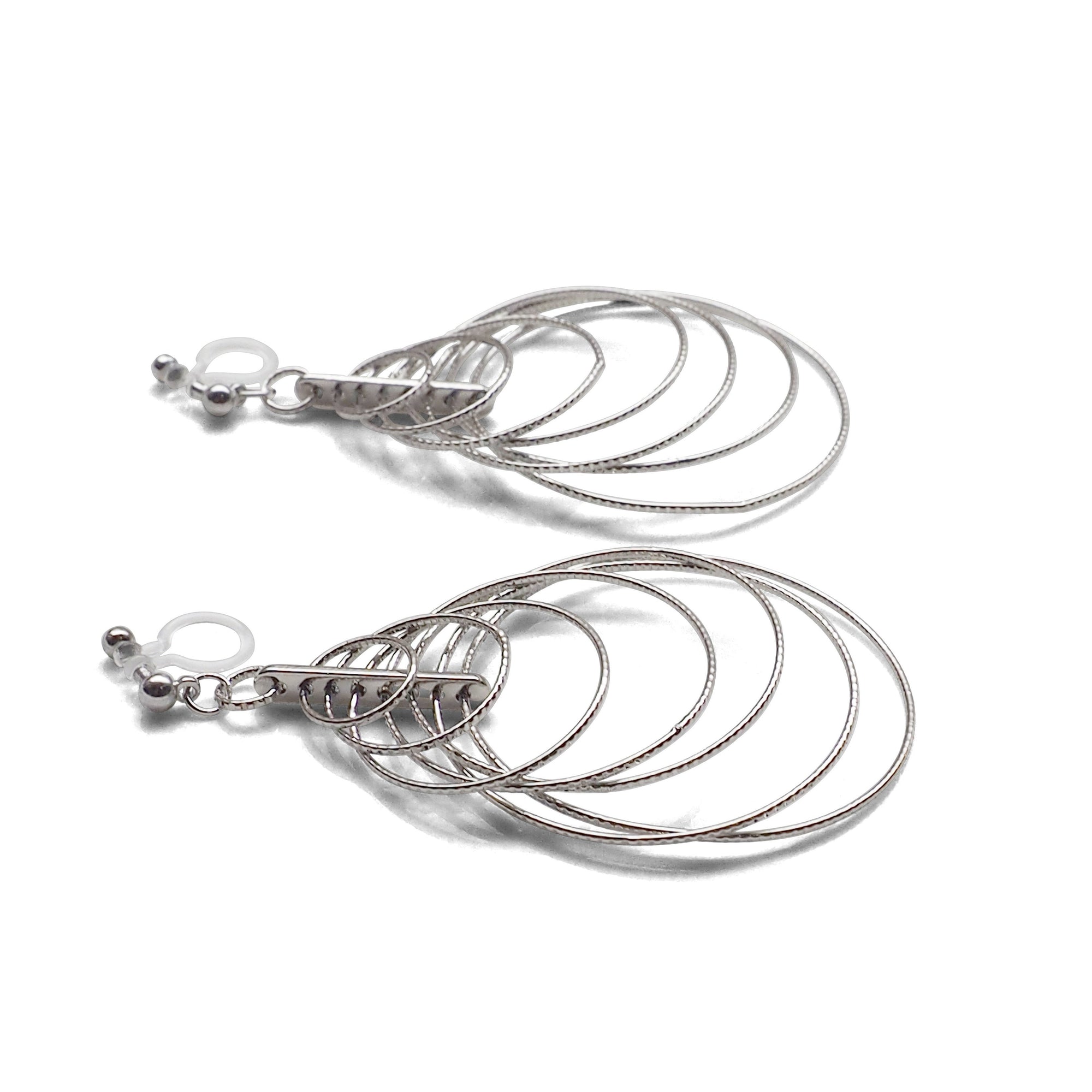 Dangle Silver Gradated Hoop Invisible Clip on Earrings - miyabigracejewelry.com