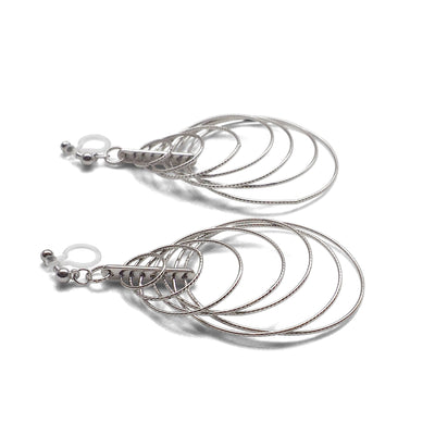 Dangle Silver Gradated Hoop Invisible Clip on Earrings - miyabigracejewelry.com