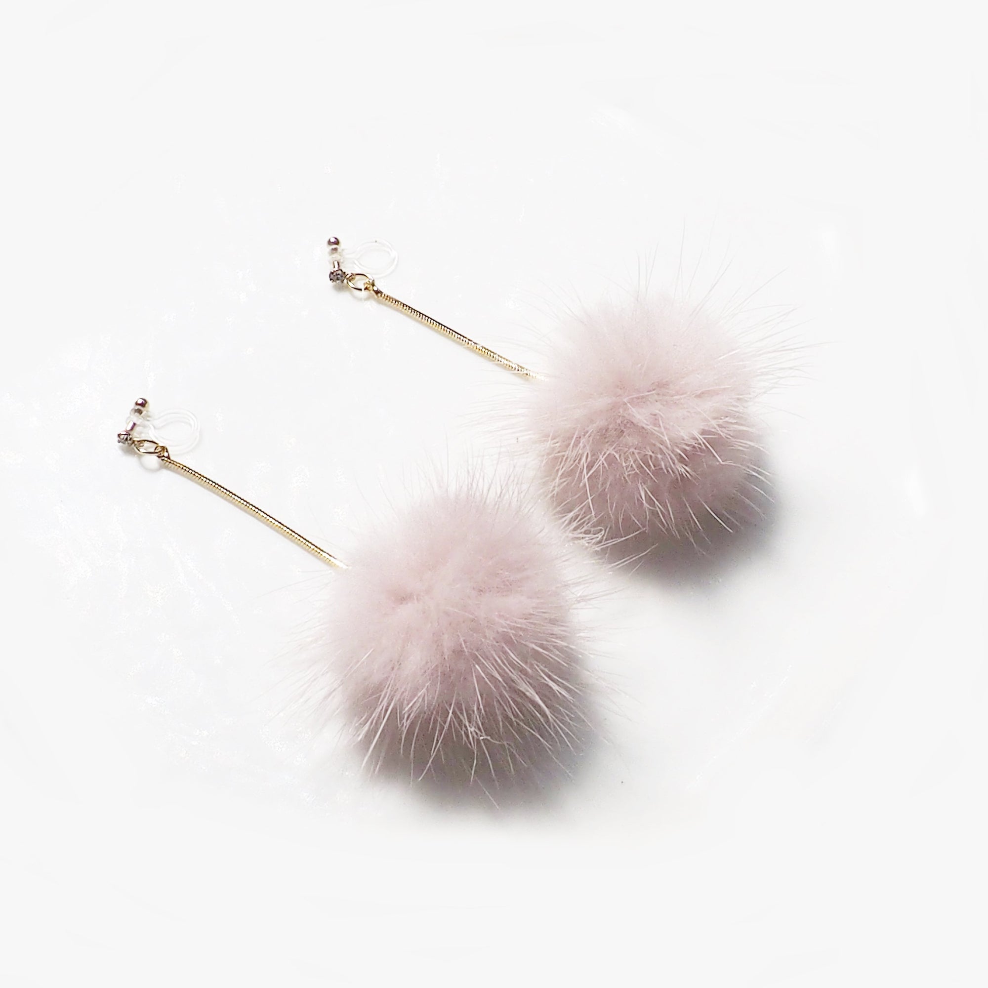 Pink Mink Fur Pom Pom Invisible Clip On Earrings - miyabigracejewelry.com