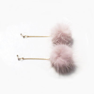 Pink Mink Fur Pom Pom Invisible Clip On Earrings - miyabigracejewelry.com
