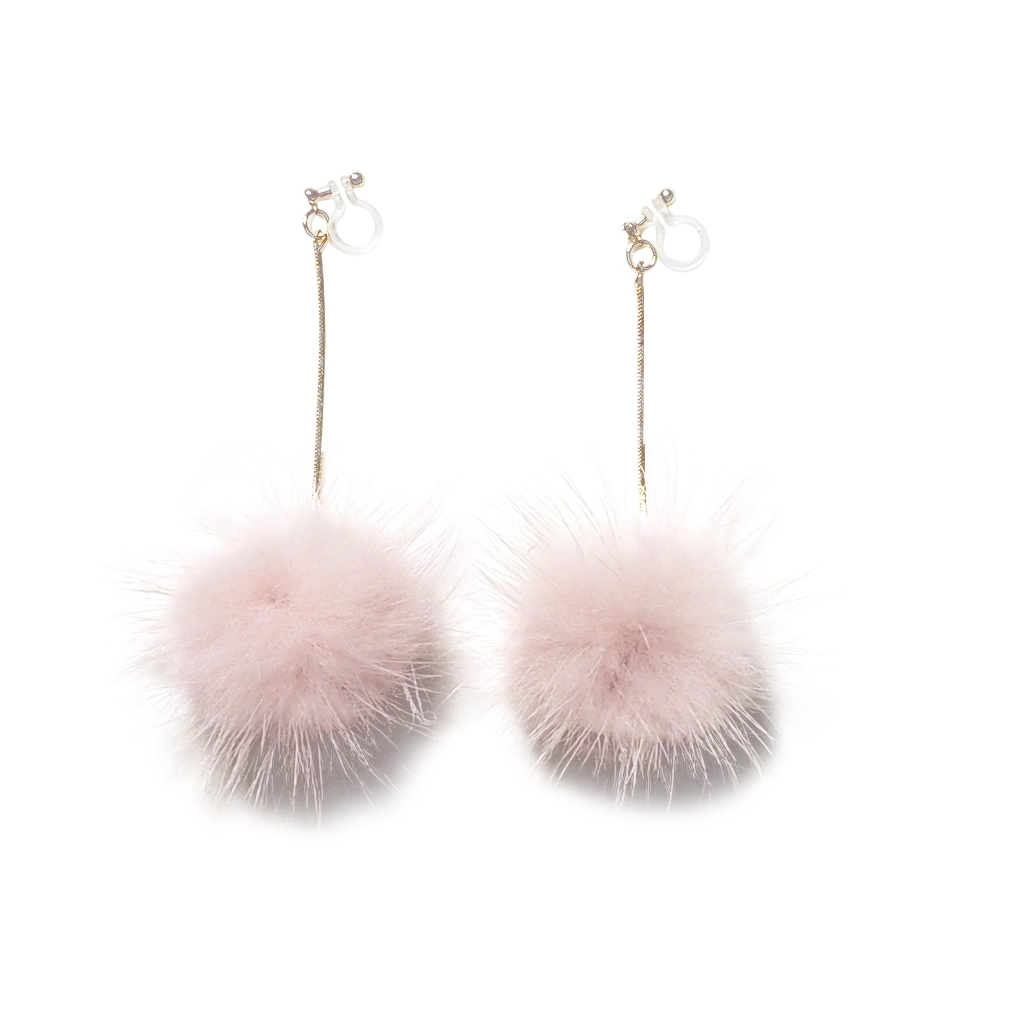 Pink Mink Fur Pom Pom Invisible Clip On Earrings - miyabigracejewelry.com