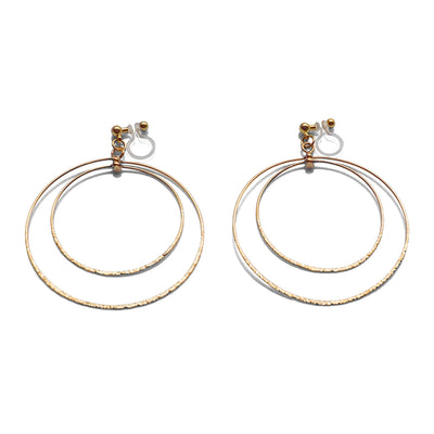 Dangle Gold Double Circle Hoop Invisible Clip on Earrings - miyabigracejewelry.com
