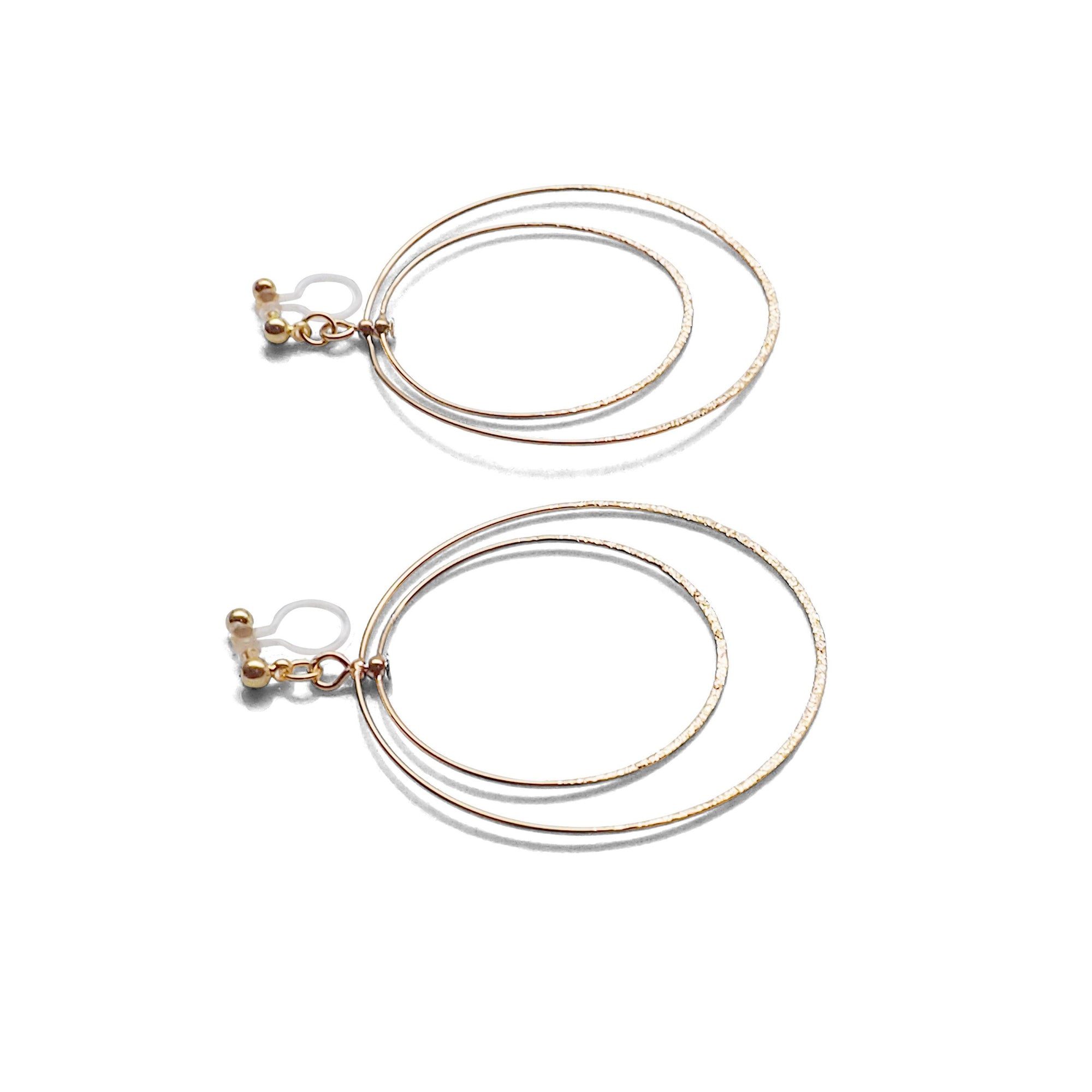 Dangle Gold Double Circle Hoop Invisible Clip on Earrings - miyabigracejewelry.com