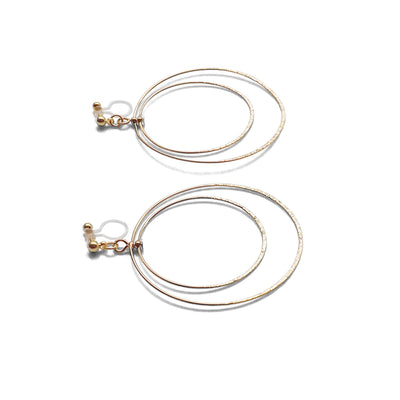 Dangle Gold Double Circle Hoop Invisible Clip on Earrings - miyabigracejewelry.com
