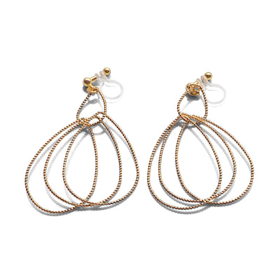 Dangle Gold Textured Pear Hoop Invisible Clip on Earrings - miyabigracejewelry.com
