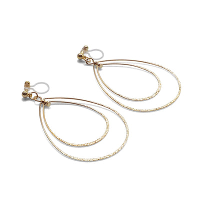 Dangle Gold Double Teardrop Hoop Invisible Clip on Earrings - miyabigracejewelry.com