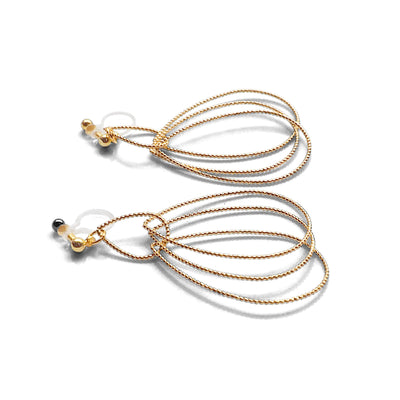 Dangle Gold Textured Pear Hoop Invisible Clip on Earrings - miyabigracejewelry.com