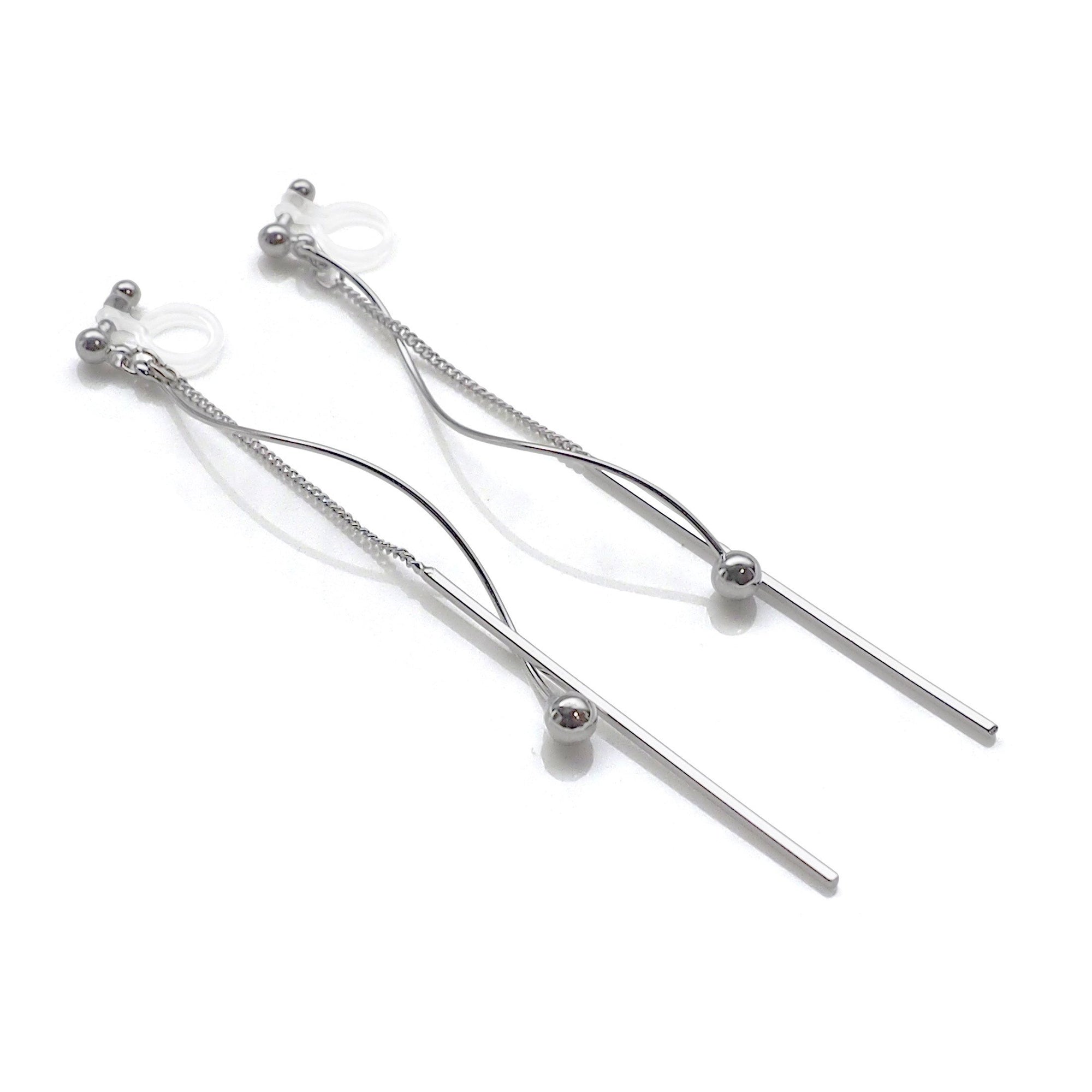 Silver threader invisible clip on earrings - miyabigracejewelry.com