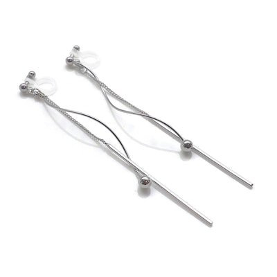 Silver threader invisible clip on earrings - miyabigracejewelry.com