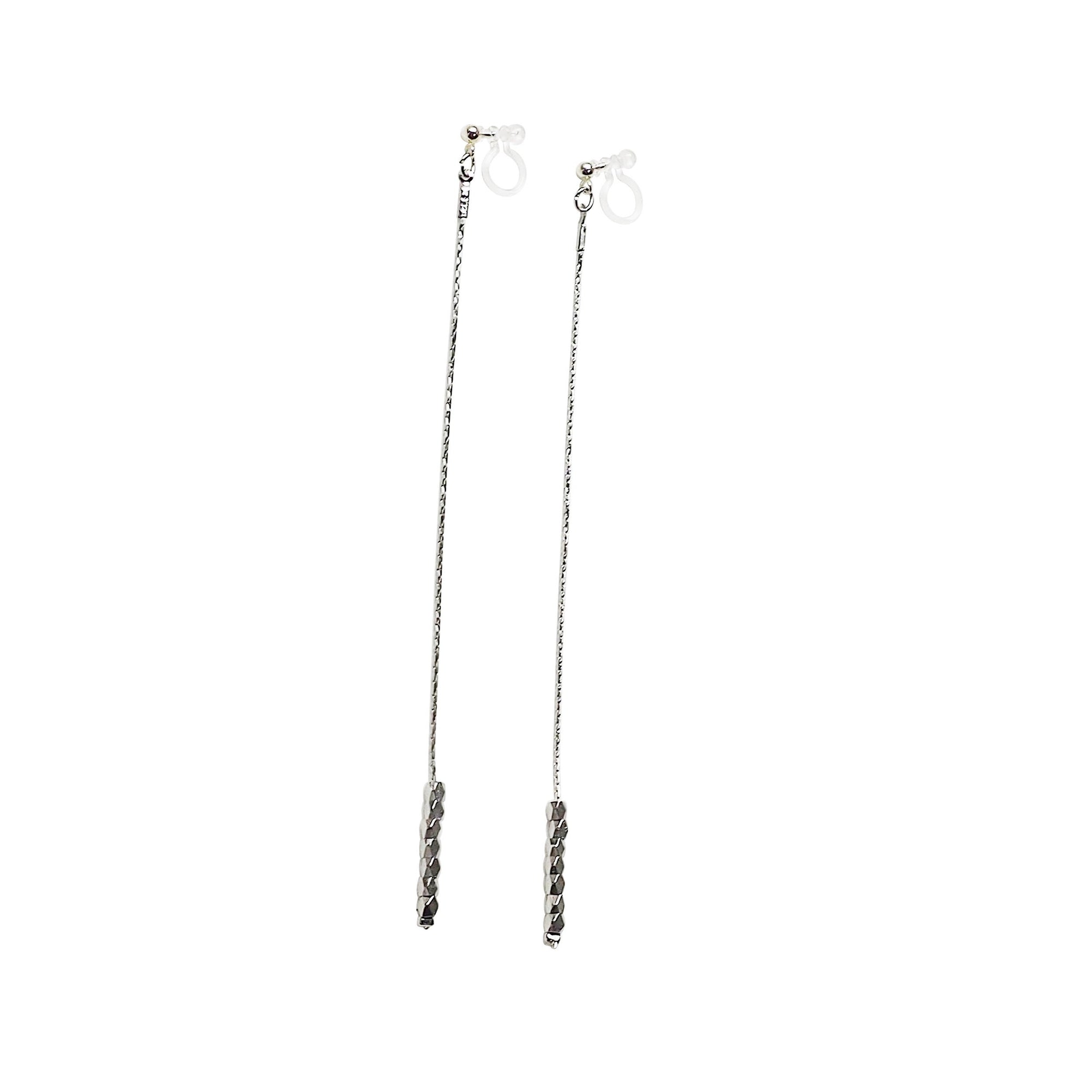 Dangle silver chain & beads invisible clip on earrings - Miyabi Grace